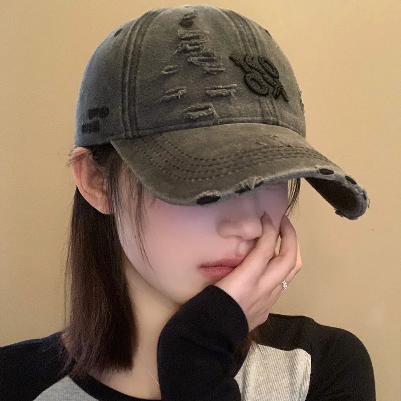 Retro Washed Cotton Baseball Letter Embroidery Unisex Cap
