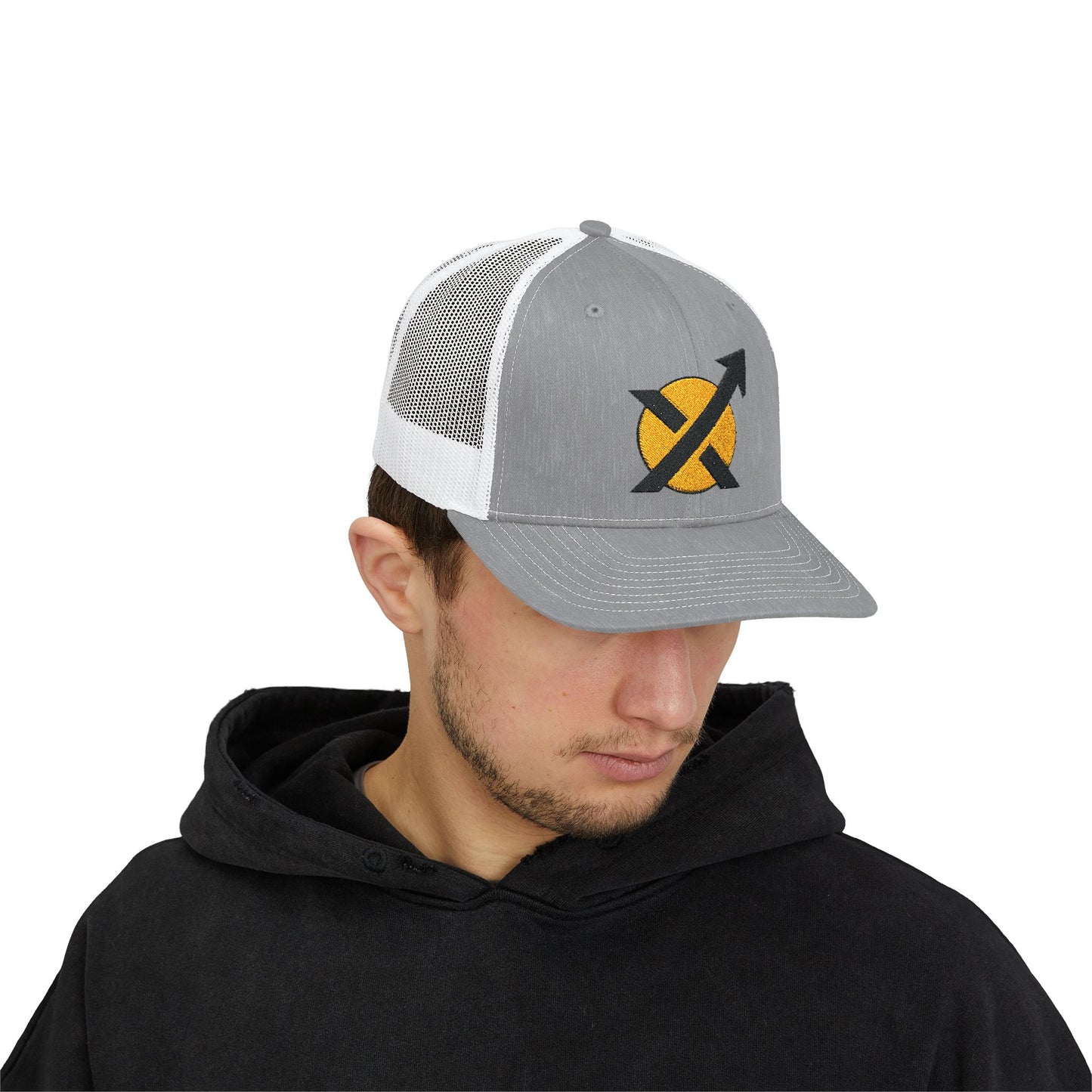 Bold Arrow Graphic Snapback Trucker Cap - Adjustable, Stylish for Adventurers