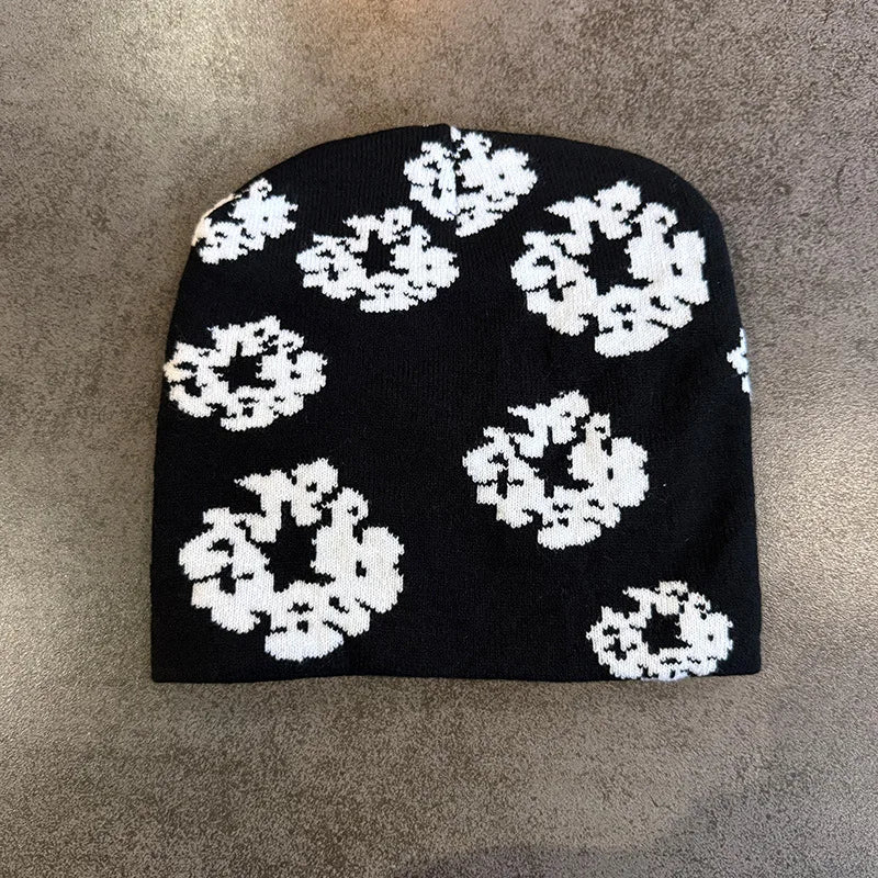 Floral Print Knit Beanie for Men Women