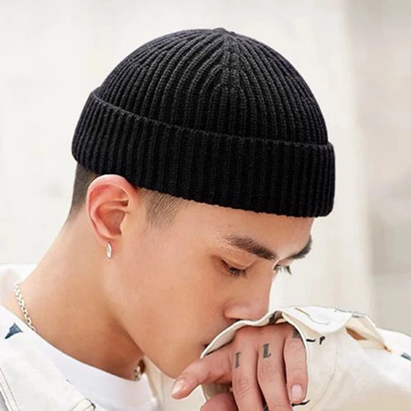 Knitted Black Short Wool Fashion Warm Beanie Cap
