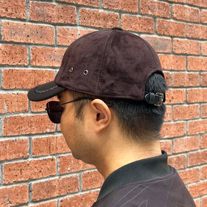 Retro Brown Male Suede Genuine Leather Caps