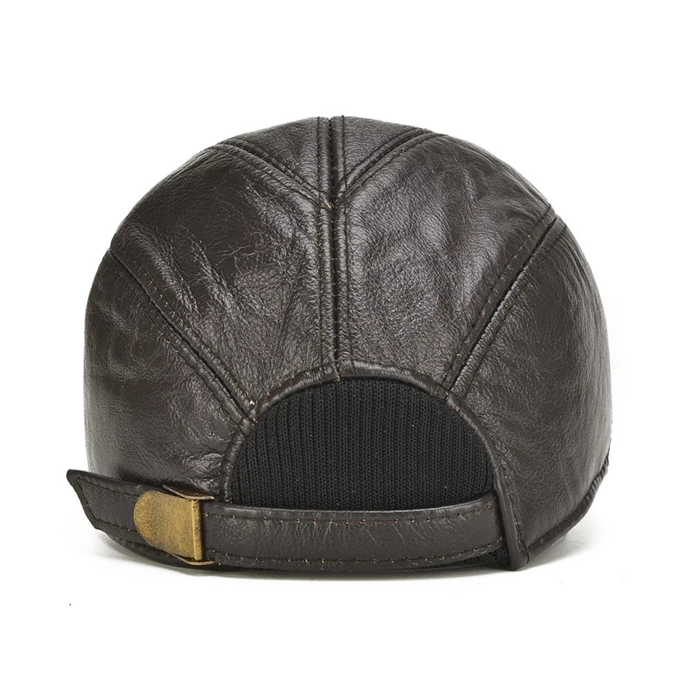 Fall Winter Genuine Real Cowhide Leather Baseball Cap