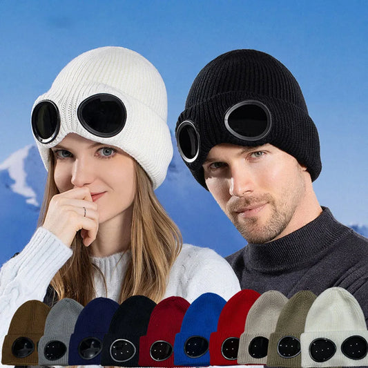 Winter Windproof Glasses Knitted Warm Beanie Hats