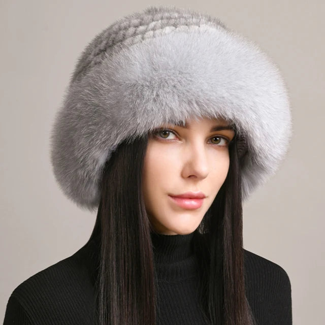 New Genuine Real Natural Knitted Mink Fur Beanies Hat