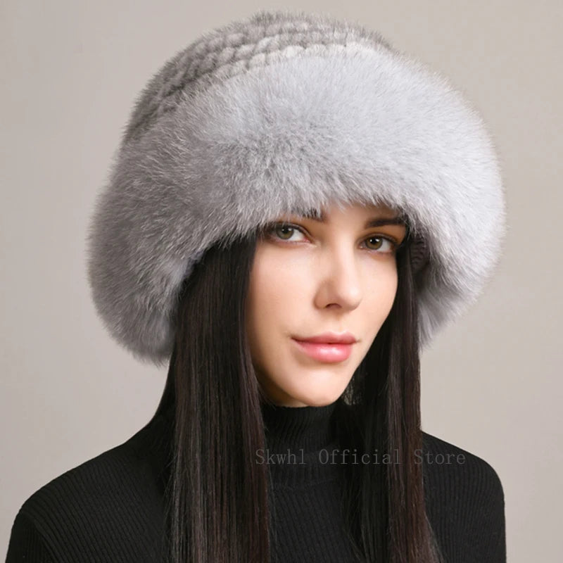 New Genuine Real Natural Knitted Mink Fur Beanies Hat