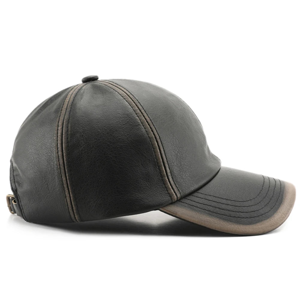 FS Vintage Black Brown PU Leather Cap