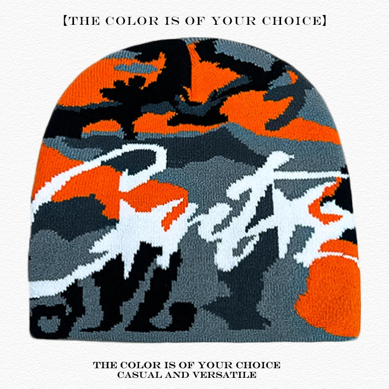 American Street Print Jacquard Letters Star Knitted Beanies Hats