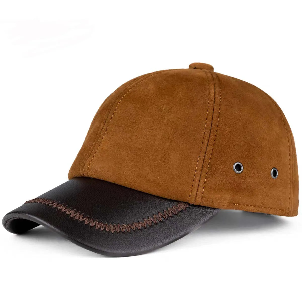 Retro Brown Male Suede Genuine Leather Caps