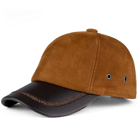 Retro Brown Male Suede Genuine Leather Caps