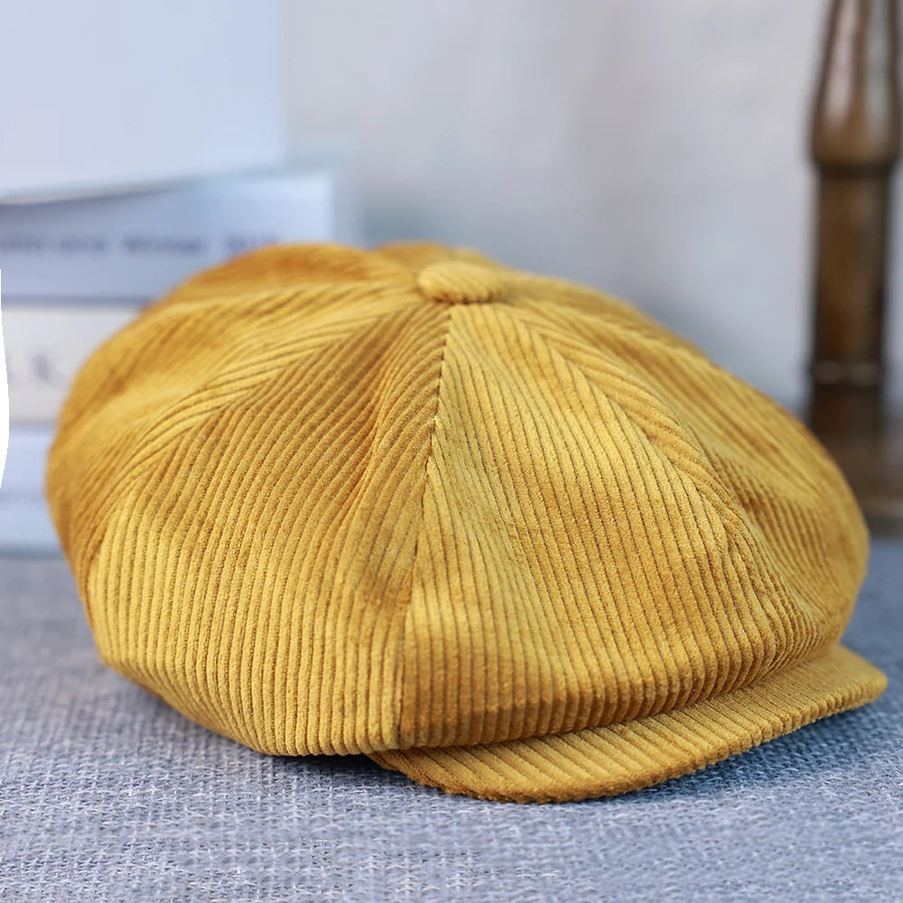 New Retro Caps For Men Corduroy Newsboy Hat Flat Cap