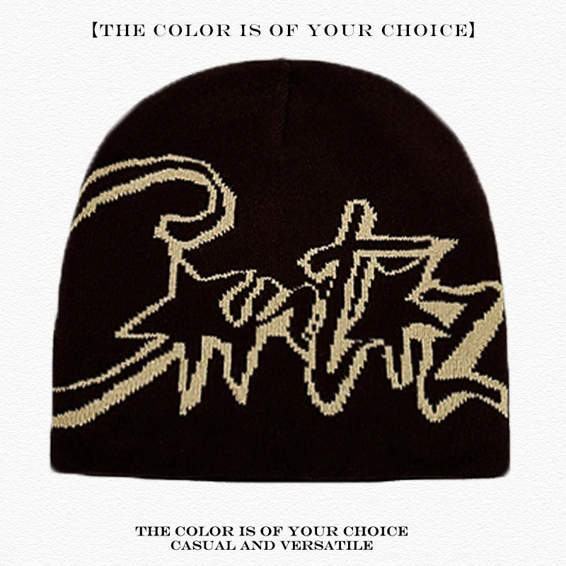 American Street Print Jacquard Letters Star Knitted Beanies Hats