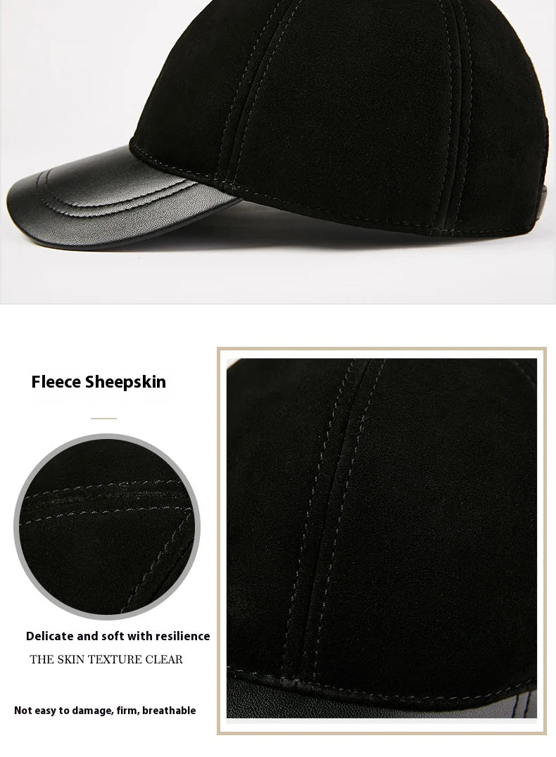 Sheepskin Baseball Cap Genuine Leather Hat