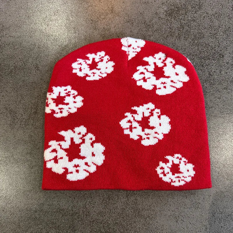 Floral Print Knit Beanie for Men Women
