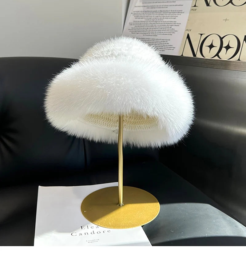 New Genuine Real Natural Knitted Mink Fur Beanies Hat
