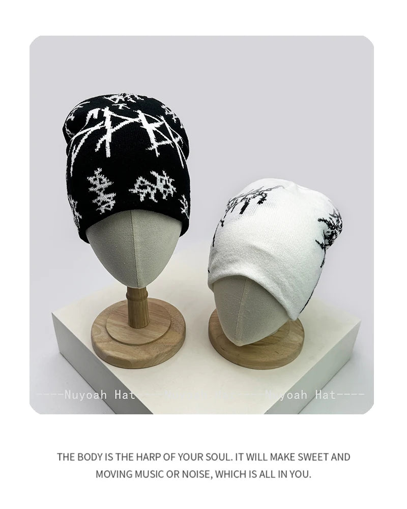Dark Style Jacquard Organic Skeleton Letter Knitted Hats