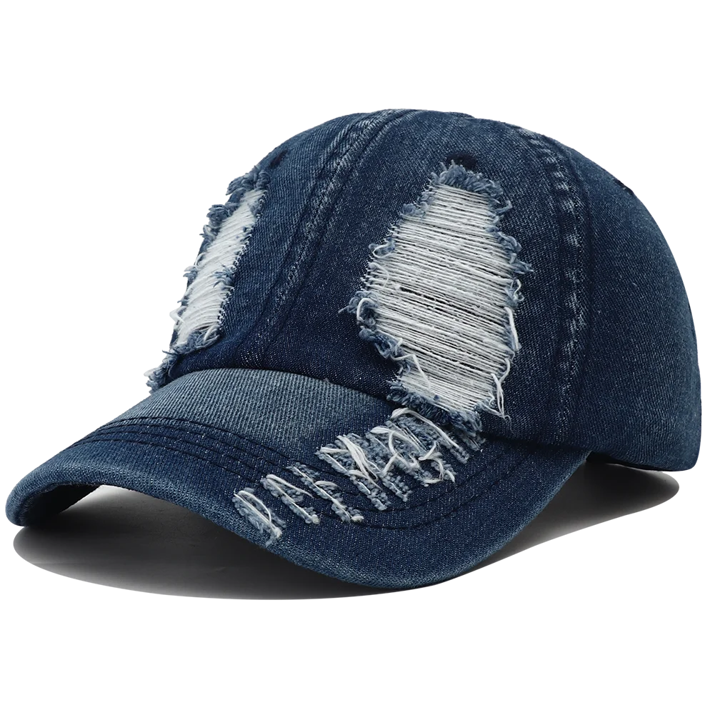New Solid Color Ripped Baseball Cap Washed Denim Snapback Hat