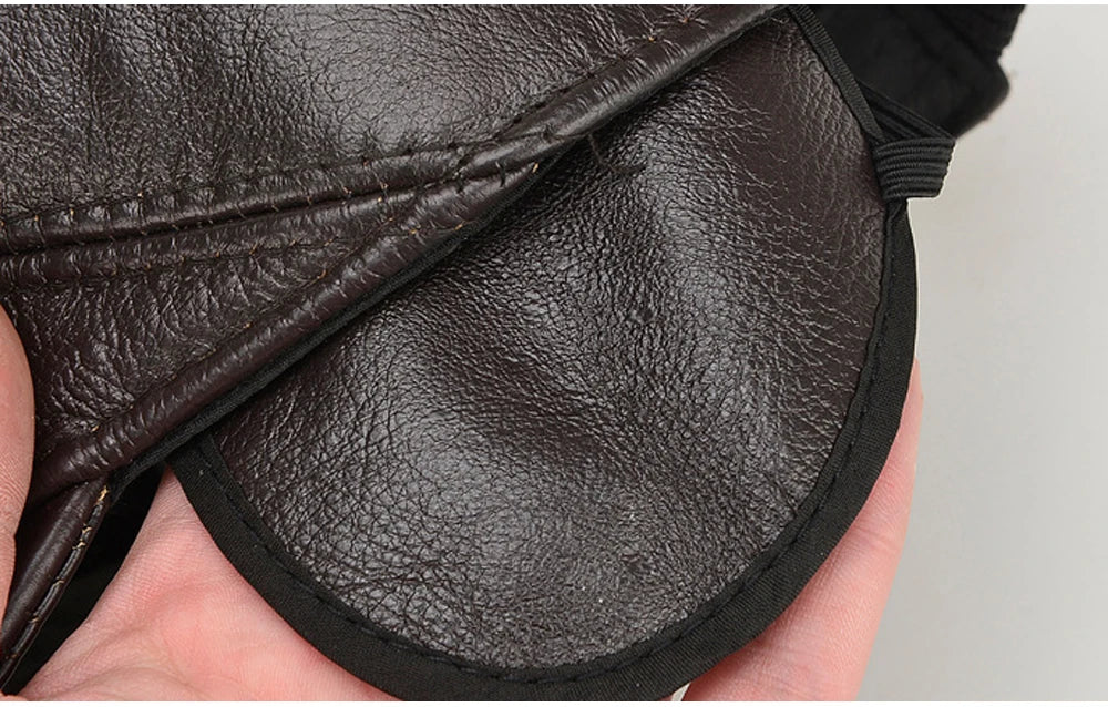 Fall Winter Genuine Real Cowhide Leather Baseball Cap