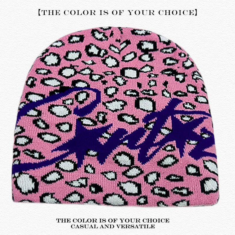 American Street Print Jacquard Letters Star Knitted Beanies Hats