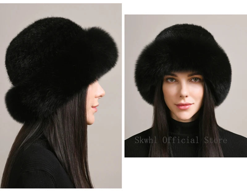 New Genuine Real Natural Knitted Mink Fur Beanies Hat