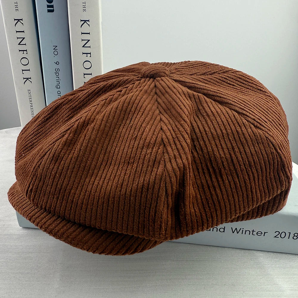New Retro Caps For Men Corduroy Newsboy Hat Flat Cap