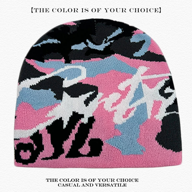 American Street Print Jacquard Letters Star Knitted Beanies Hats