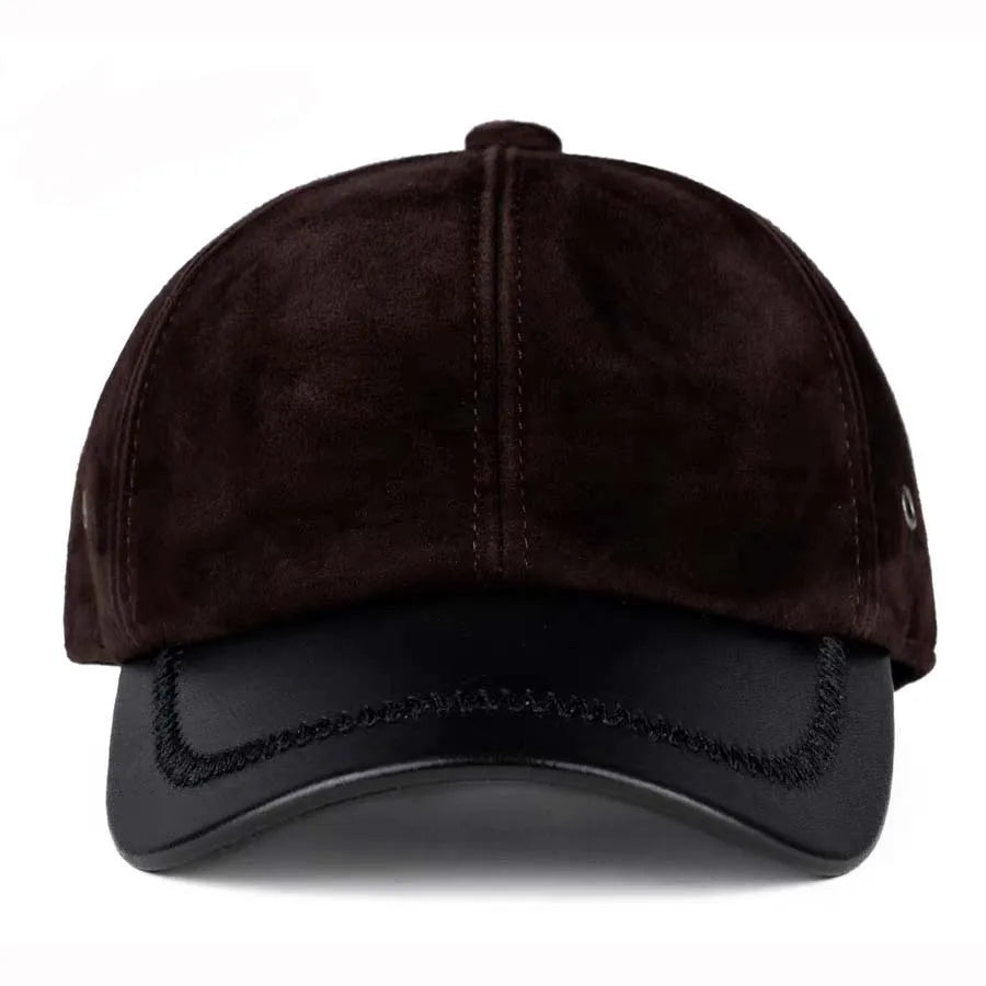 Retro Brown Male Suede Genuine Leather Caps