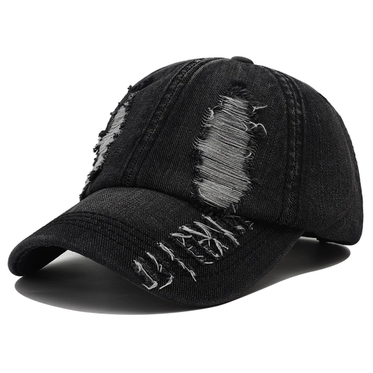 New Solid Color Ripped Baseball Cap Washed Denim Snapback Hat