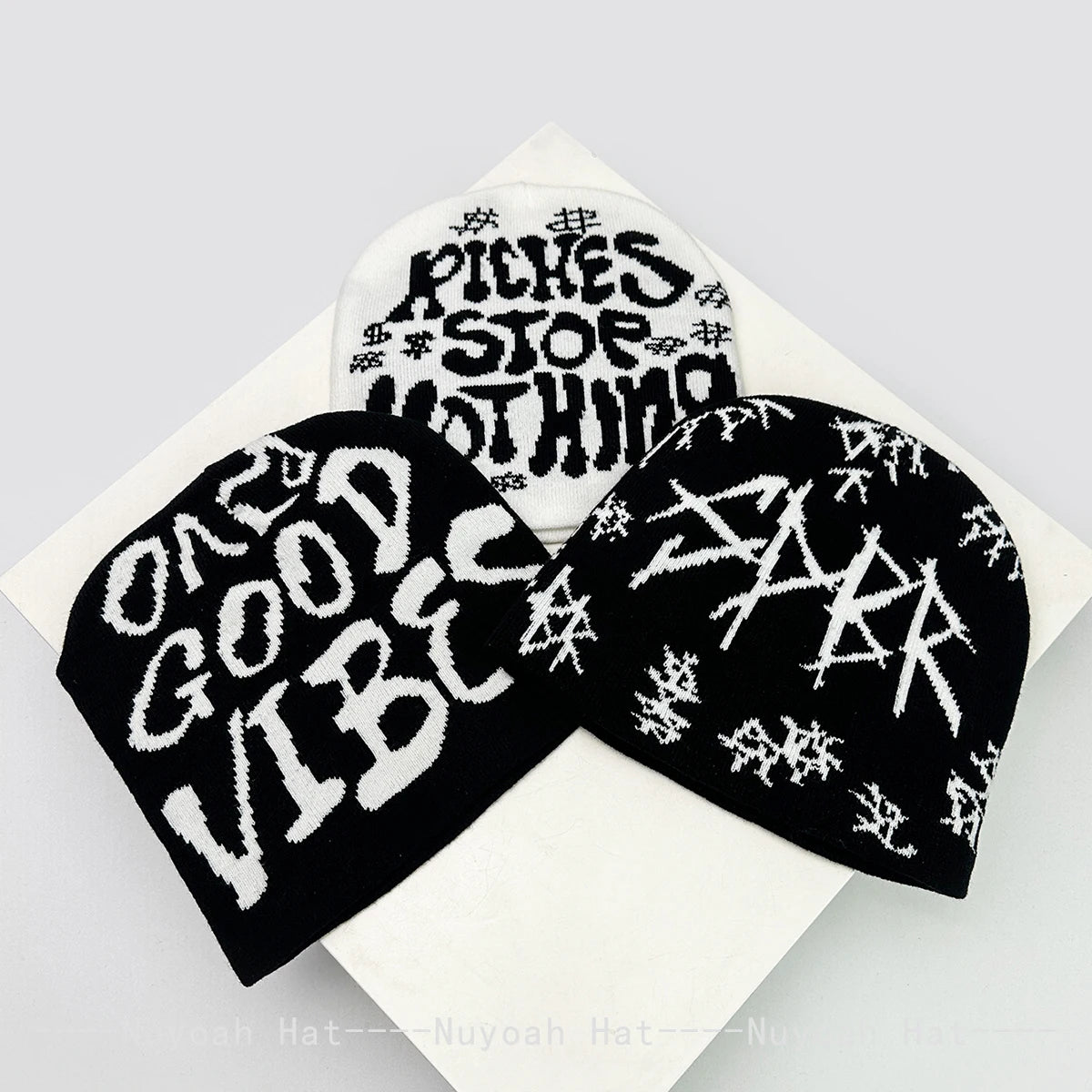 Dark Style Jacquard Organic Skeleton Letter Knitted Hats