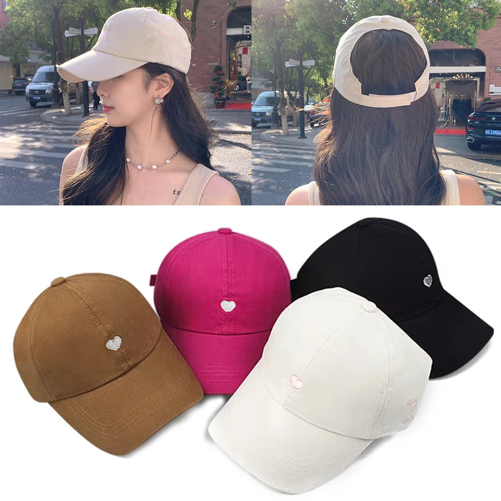 Women's Ponytail Baseball Cap with Love Embroidery