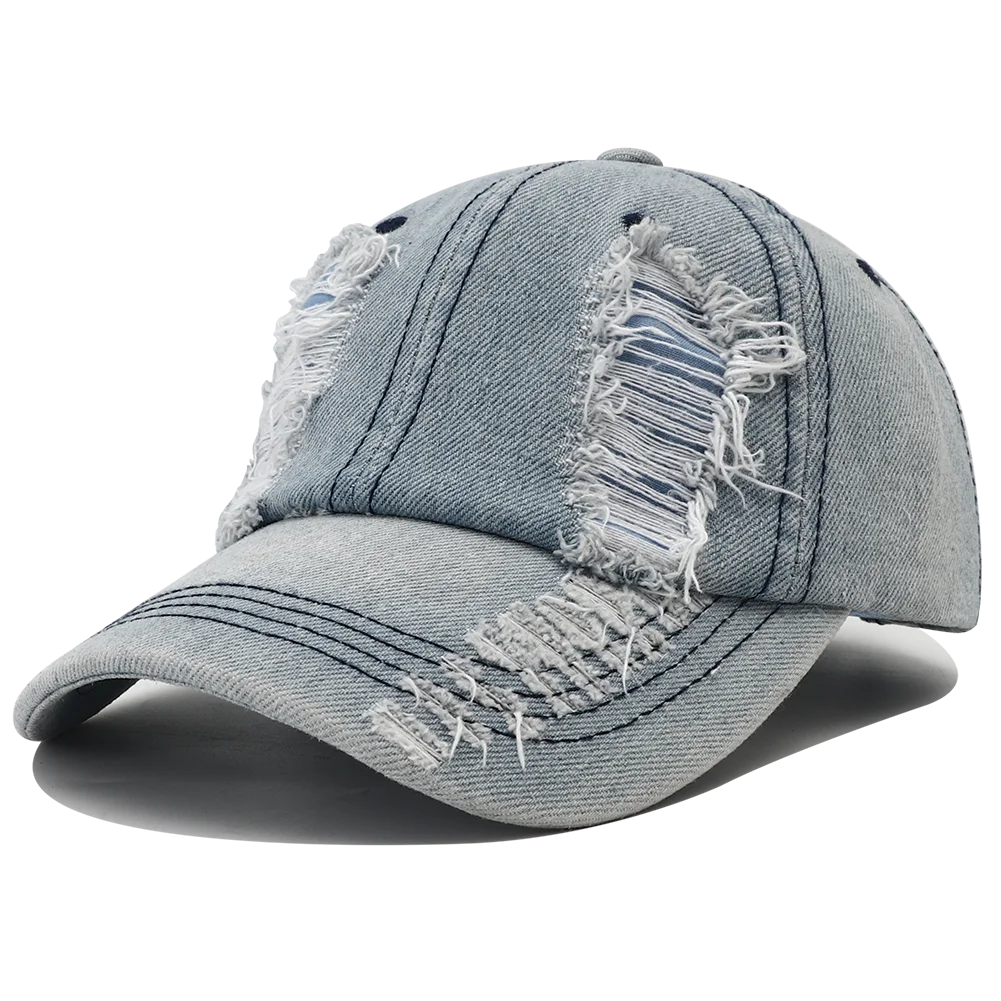 New Solid Color Ripped Baseball Cap Washed Denim Snapback Hat