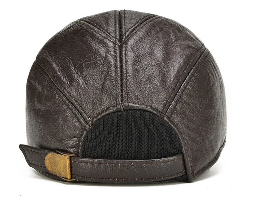 Fall Winter Genuine Real Cowhide Leather Baseball Cap