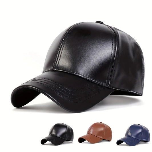 PU Leather Solid Color Baseball Cap