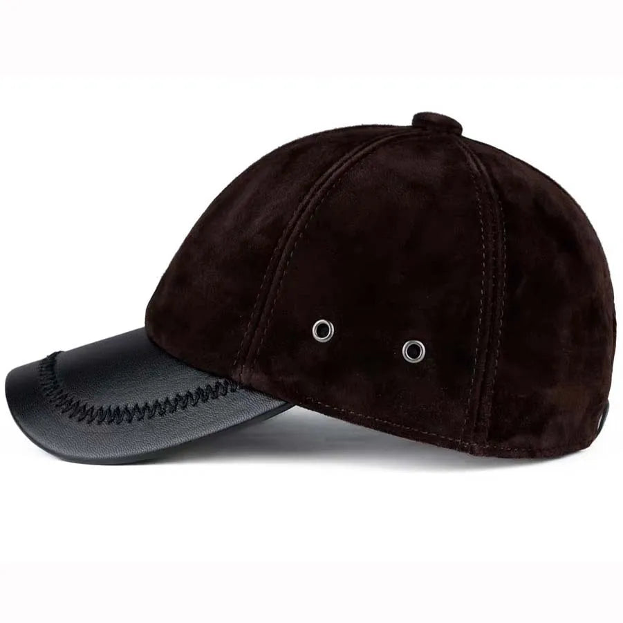 Retro Brown Male Suede Genuine Leather Caps