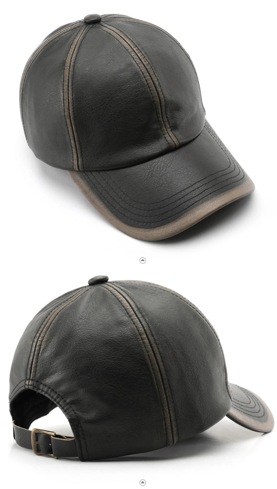 FS Vintage Black Brown PU Leather Cap