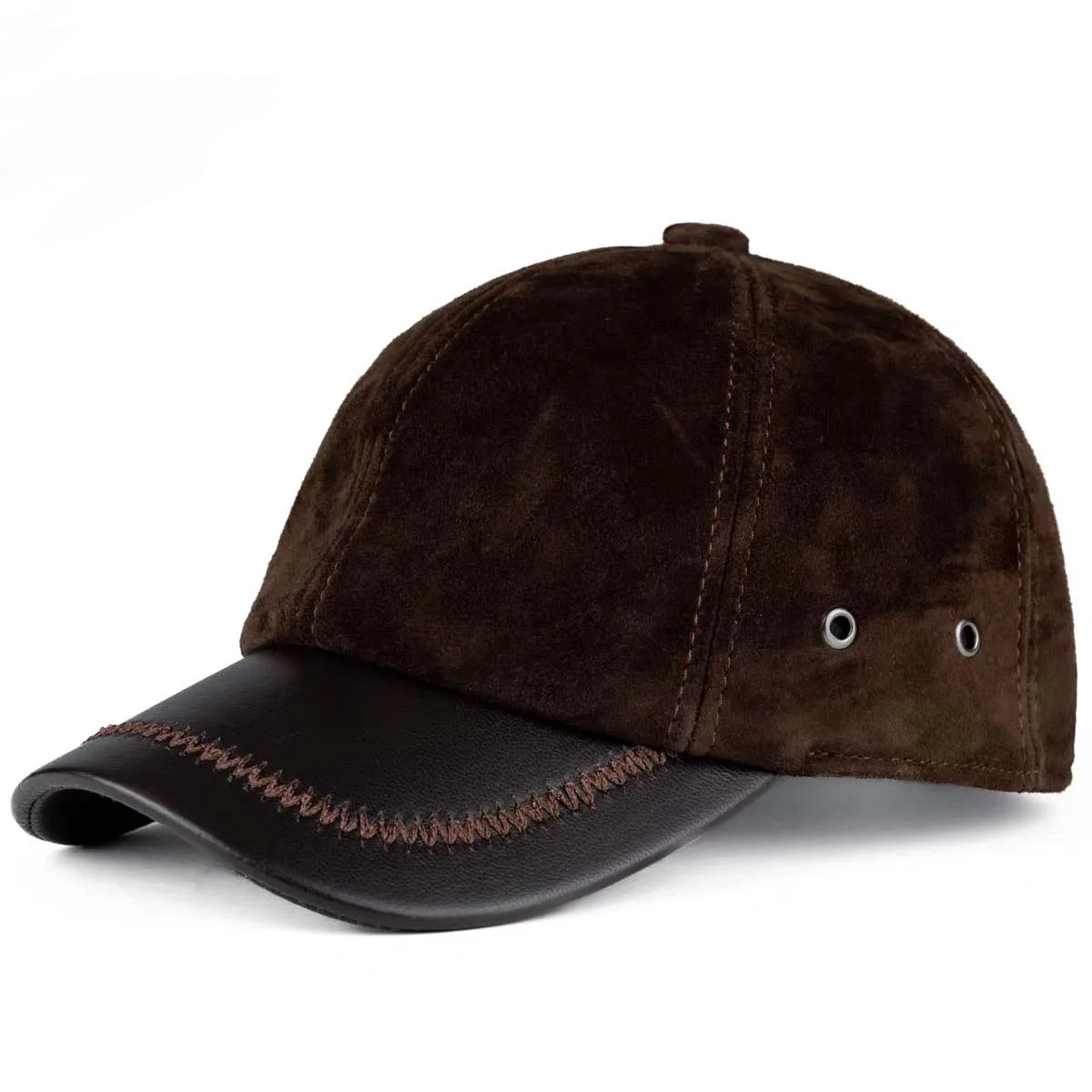 Retro Brown Male Suede Genuine Leather Caps