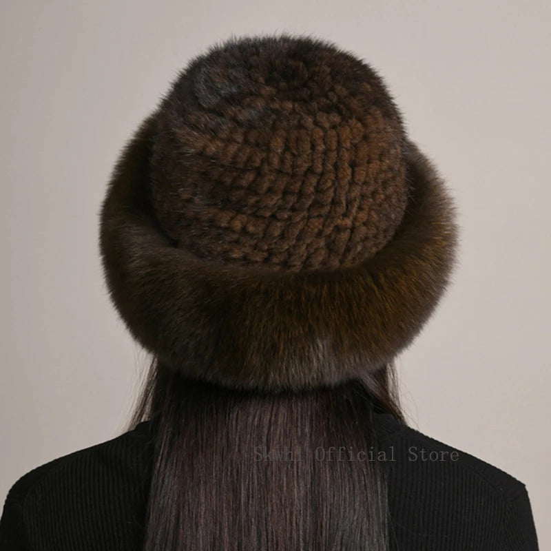 New Genuine Real Natural Knitted Mink Fur Beanies Hat