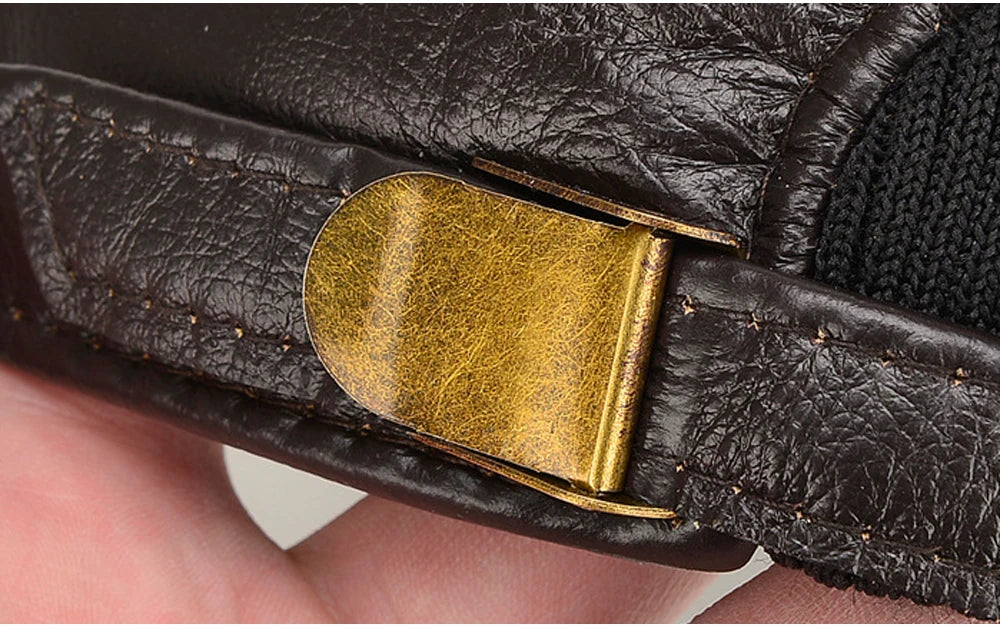 Fall Winter Genuine Real Cowhide Leather Baseball Cap