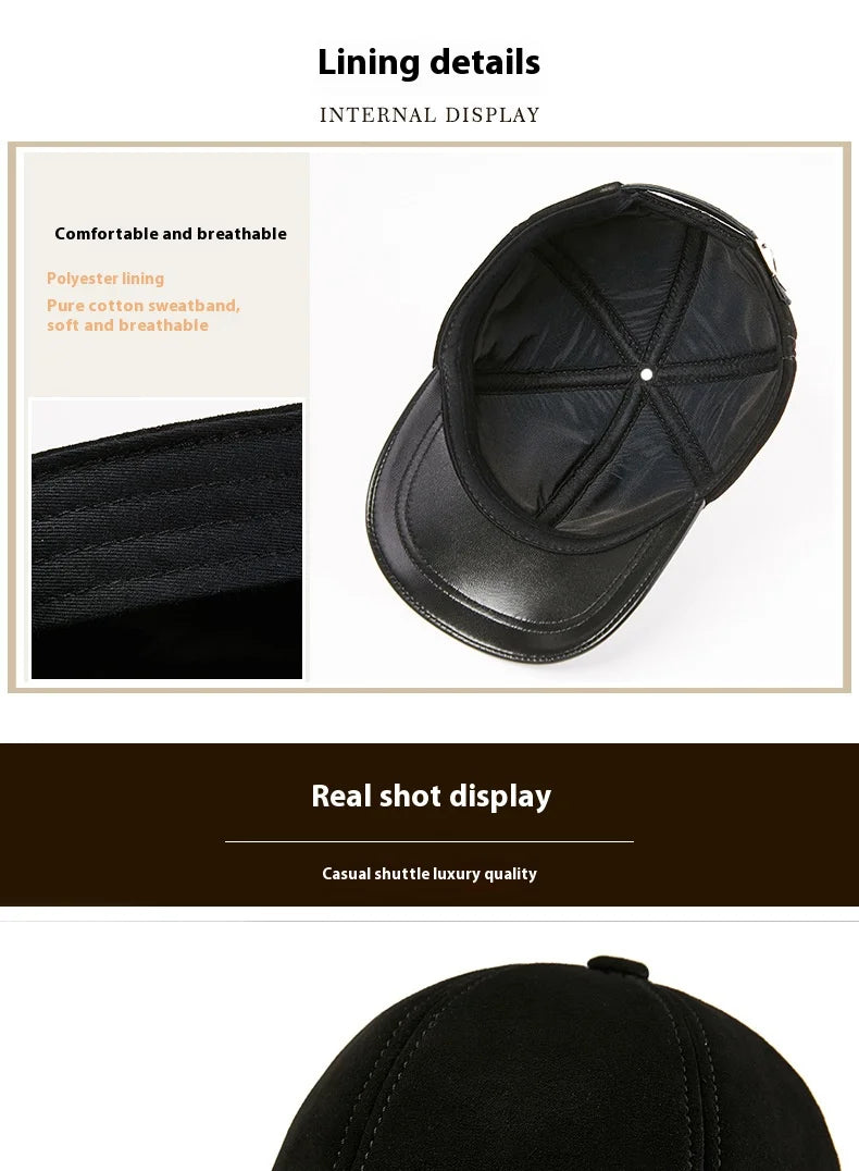Sheepskin Baseball Cap Genuine Leather Hat