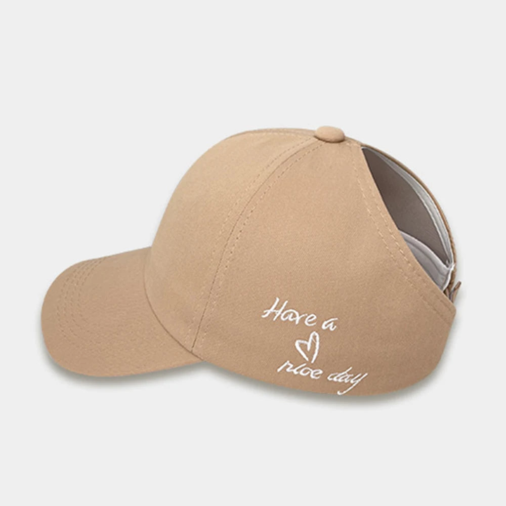 Women's Ponytail Baseball Cap with Love Embroidery