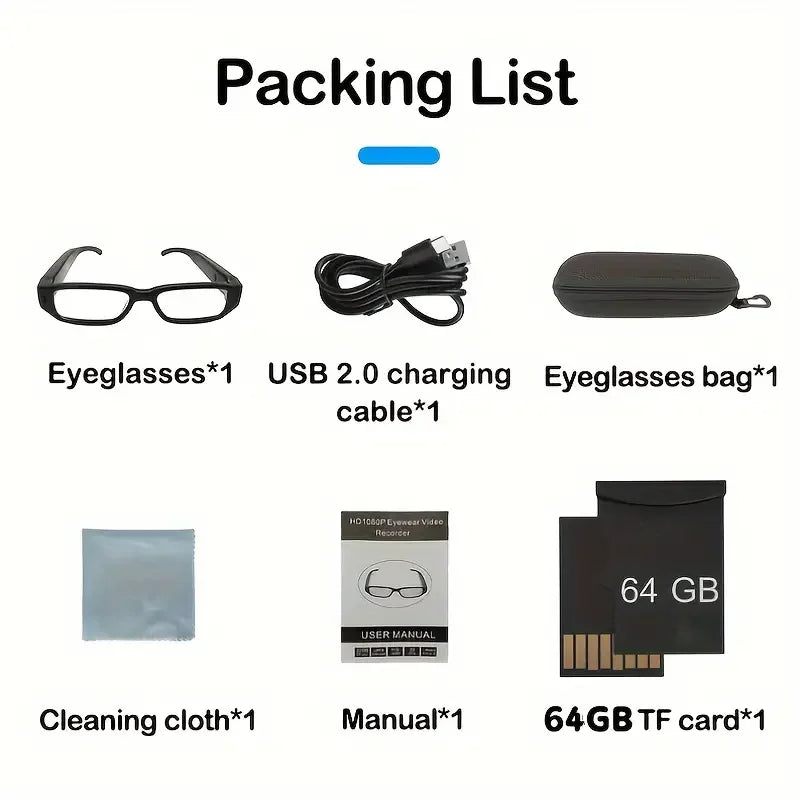 Portable 1080P HD Mini Glasses With Camera Video Recorder