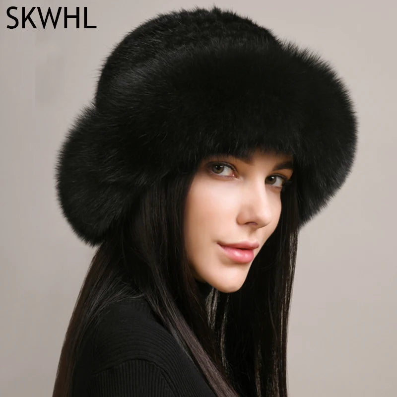New Genuine Real Natural Knitted Mink Fur Beanies Hat