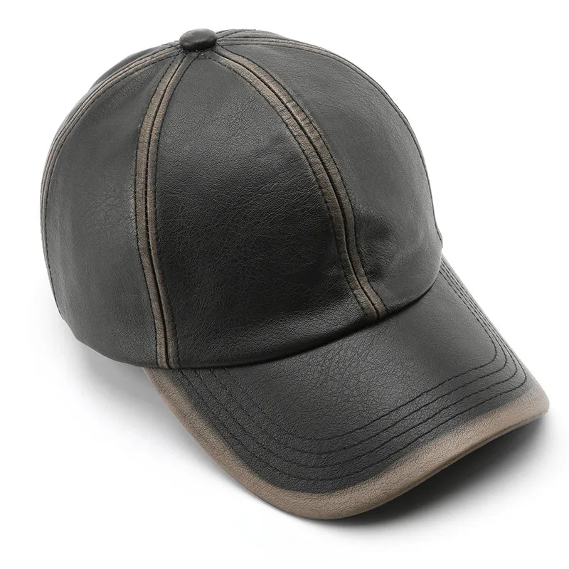 FS Vintage Black Brown PU Leather Cap