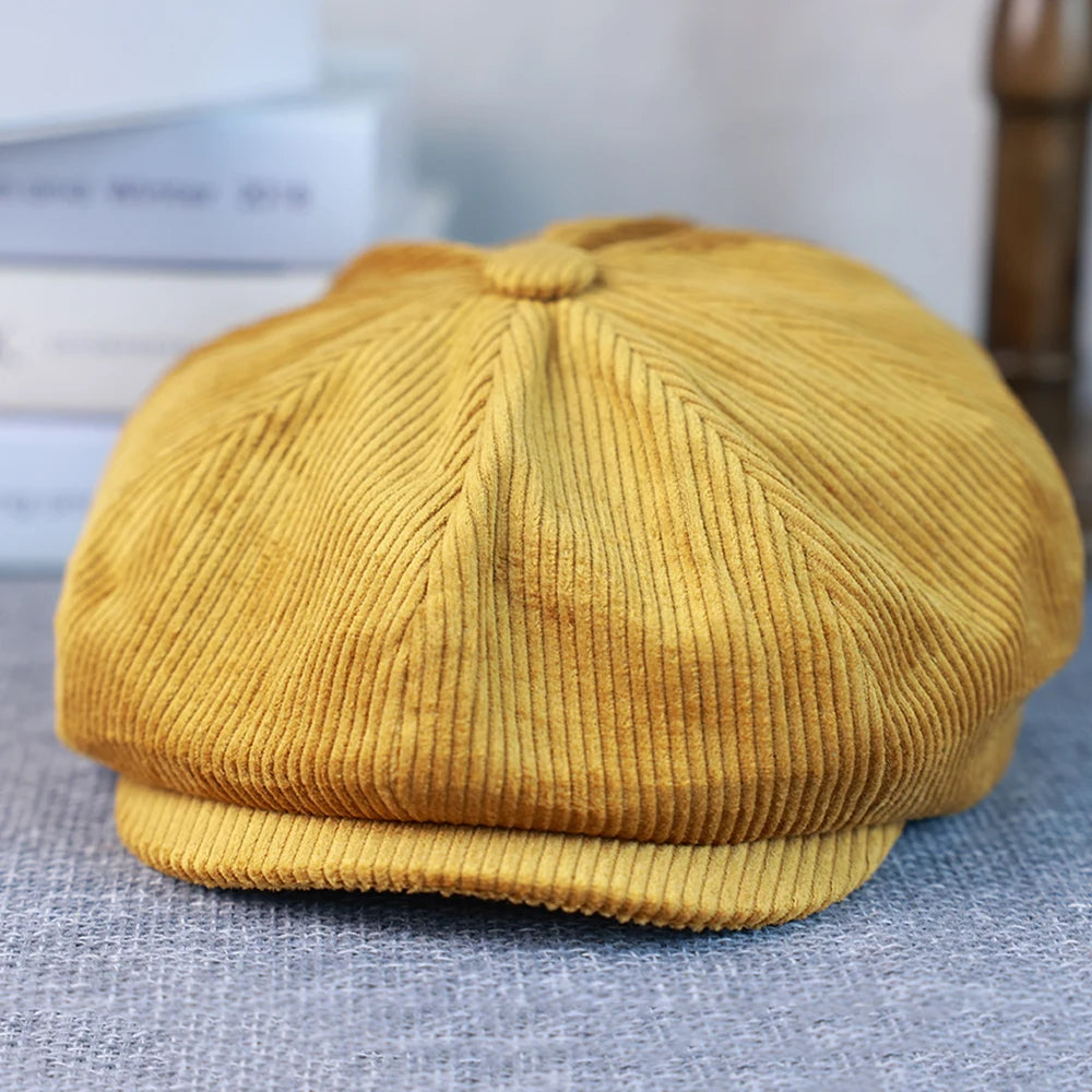 New Retro Caps For Men Corduroy Newsboy Hat Flat Cap