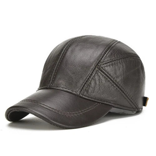 Fall Winter Genuine Real Cowhide Leather Baseball Cap