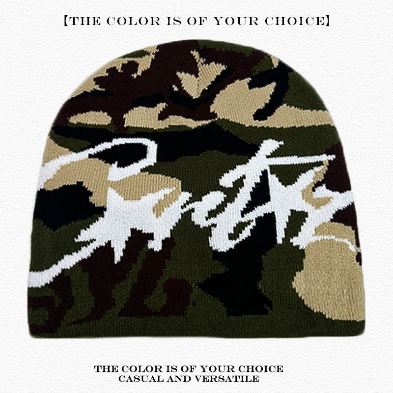 American Street Print Jacquard Letters Star Knitted Beanies Hats