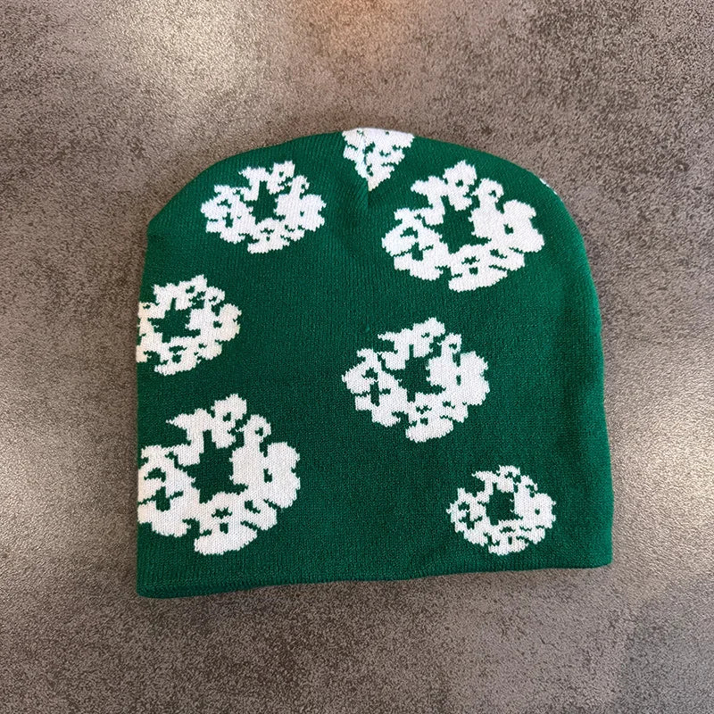 Floral Print Knit Beanie for Men Women