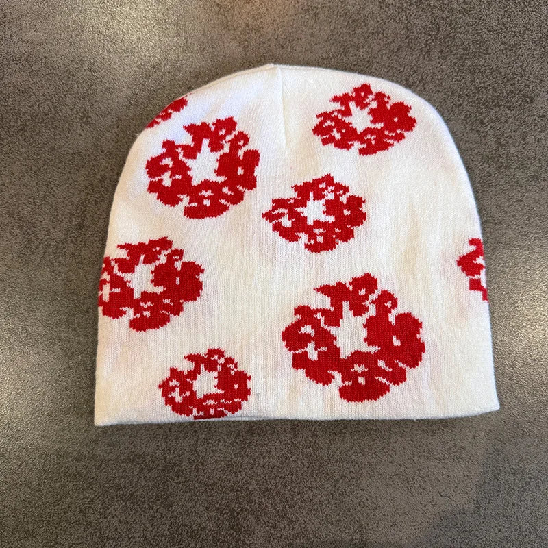 Floral Print Knit Beanie for Men Women