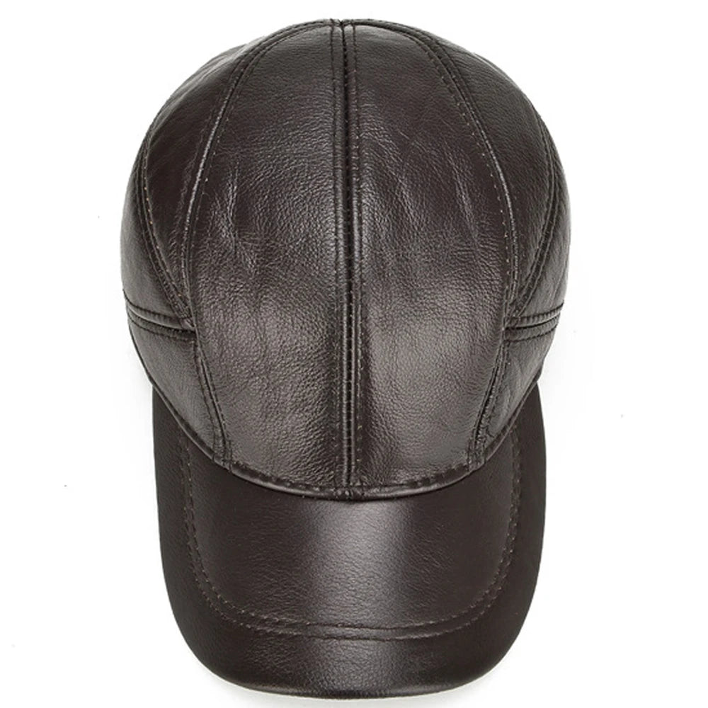 Fall Winter Genuine Real Cowhide Leather Baseball Cap