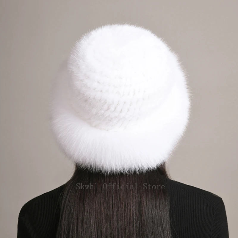 New Genuine Real Natural Knitted Mink Fur Beanies Hat