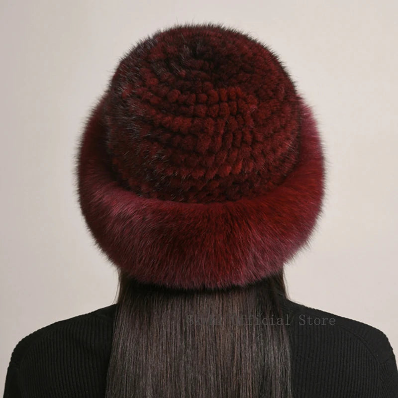 New Genuine Real Natural Knitted Mink Fur Beanies Hat